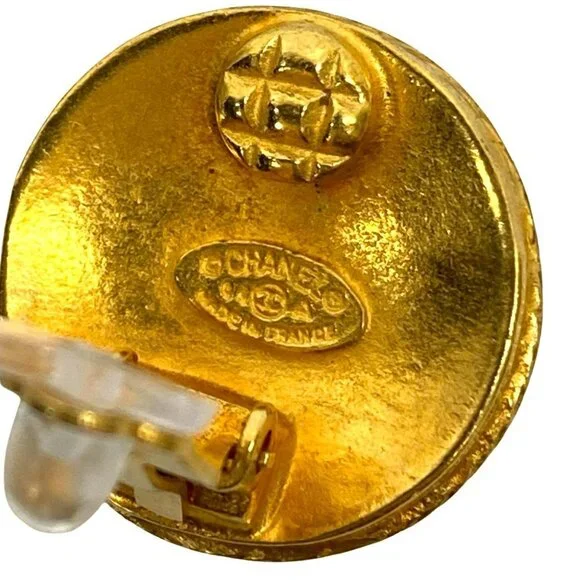 CHANEL Authentic Gold Logo Earrings